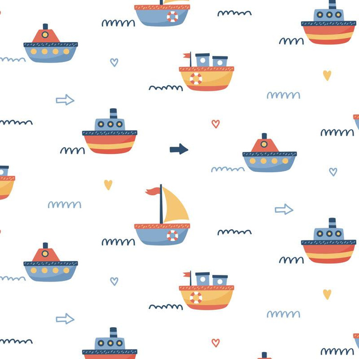 SHIPS pat. 2 / white (ADVENTURE BEGINS) - looped knit fabric