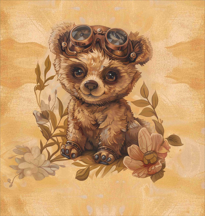 BEAR STEAMPUNK FOREST WZ. 1 - PANEL PANORAMICZNY (60cm x 135cm) muślin bawełniany