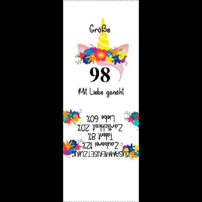 Mädchen Textillabel "EINHORN / Kranz" DE - 9 Stck Set / Größe nach Wahl