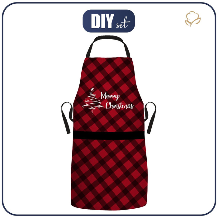 CHRISTMAS APRON - MERRY CHRISTMAS / VICHY GRID BLACK / red