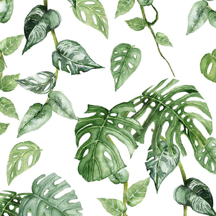 TROPISCHE BLÄTTER MIX Ms. 2 / weiß (JUNGLE) - Wasserabweisende Webware