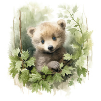 WATERCOLOR LITTLE BEAR - panel (75cm x 80cm) looped knit