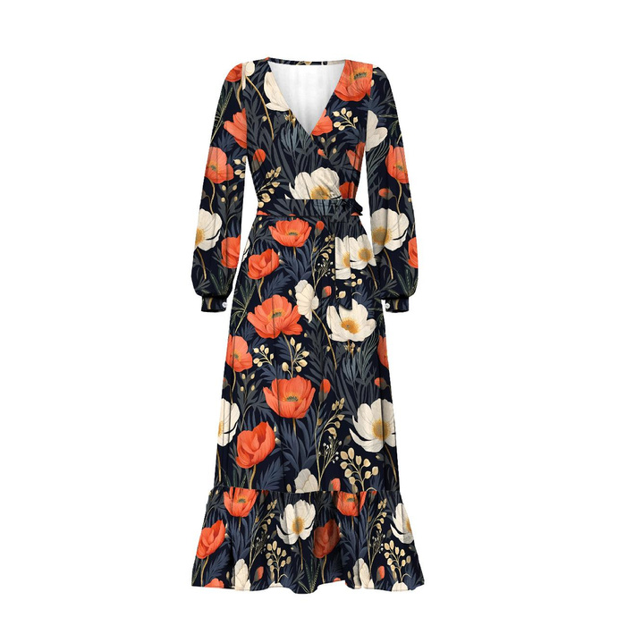 WRAP FLOUNCED DRESS "ABELLA" (L) - FLOWERS wz.8 - sewing set 