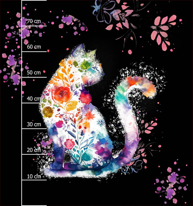 WATERCOLOR CAT VZ. 2 - Panel (75cm x 80cm) teplákovina s elastanem ITY