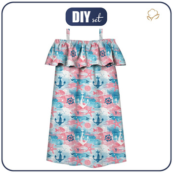 Bardot neckline dress (LILI) - MARINE WZ. 5  - sewing set - 98-104