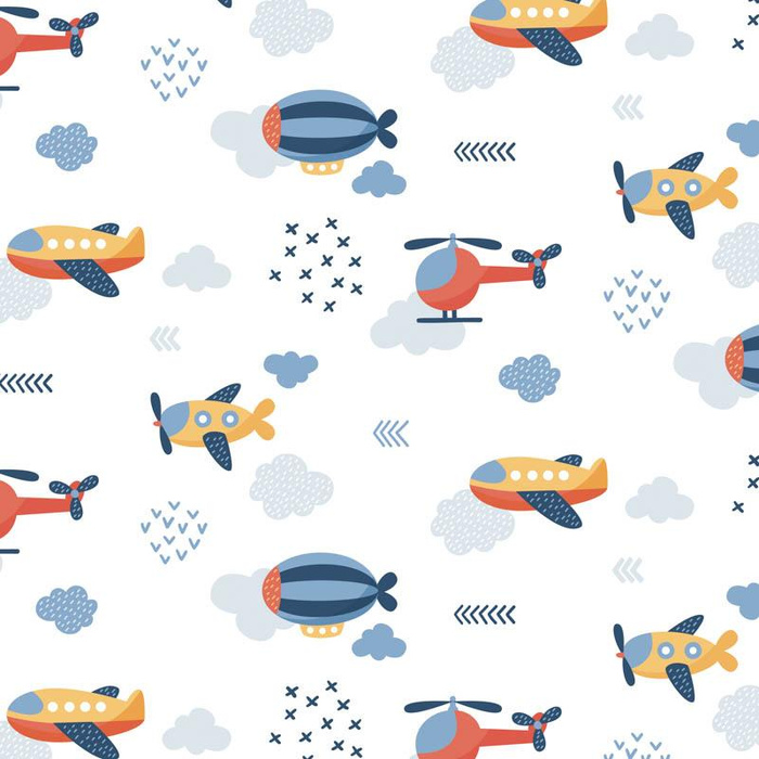 PLANES  pat. 2 / white (ADVENTURE BEGINS) - Cotton woven fabric