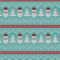 SNOWMEN WITH CHRISTMAS TREES / mint - Cotton woven fabric