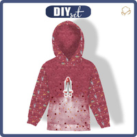KID'S HOODIE (ALEX) - SPACESHIP (SPACE EXPEDITION) / ACID WASH MAROON - looped knit fabric (86/92)
