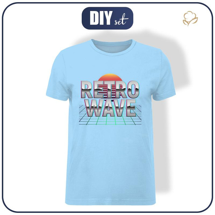 HERREN T-SHIRT -  RETRO WAVE / hellblau - Single Jersey XS