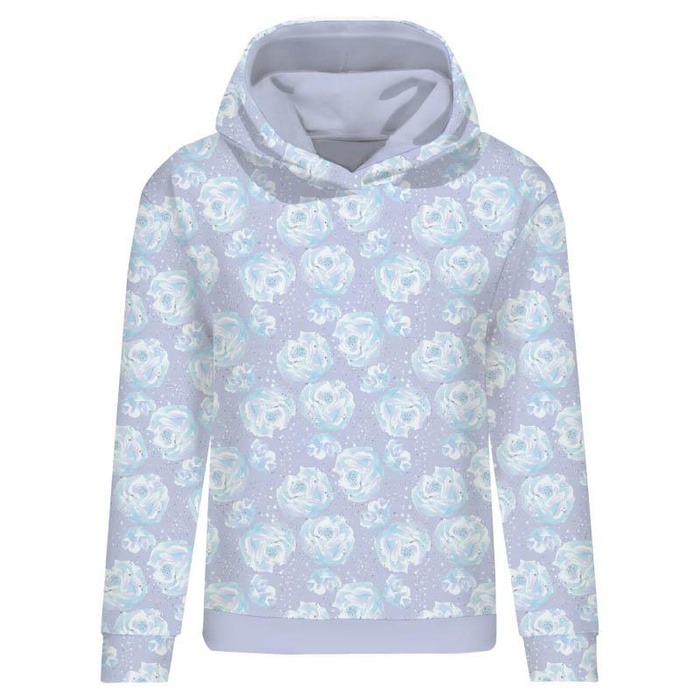 BLUZA DAMSKA (POLA) CLASSIC Z KAPTUREM - LODOWE KWIATY (ZACZAROWANA ZIMA) - dzianina pętelkowa - M