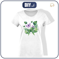 WOMEN’S T-SHIRT - MINI LEAVES AND INSECTS PAT. 4 (TROPICAL NATURE) / white - single jersey M