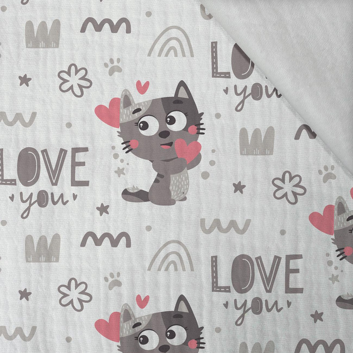 KATZEN / love you (KATZENWELT) / weiß - Baumwoll Musselin