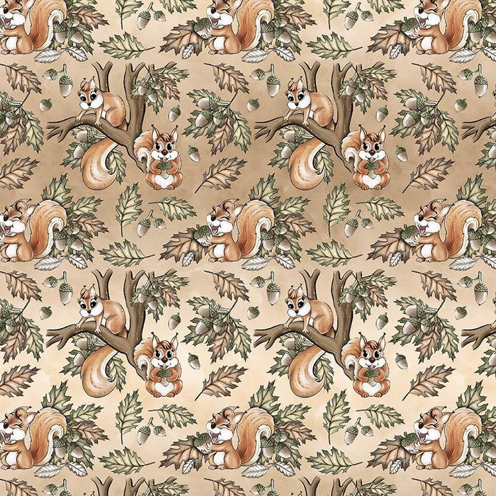 SQUIRRELS MIX (AUTUMN IN THE FOREST) - Waterproof woven fabric