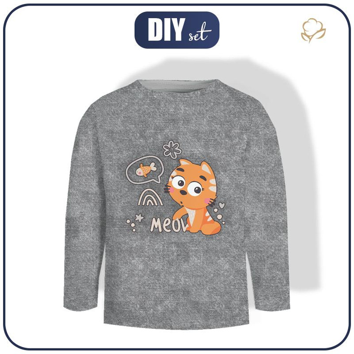 Longsleeve - KOTY / meow (KOCI ŚWIAT) / ACID WASH SZARY - single jersey (98/104)