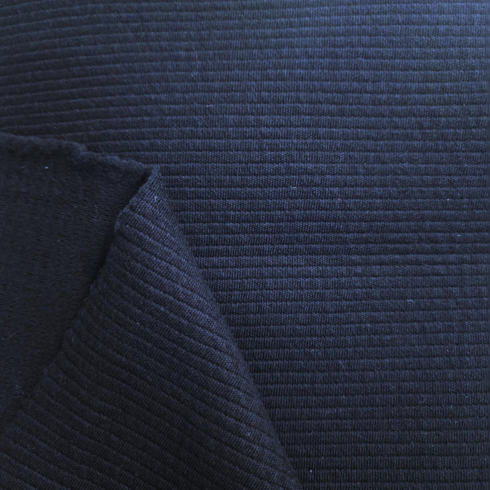 NAVY - Ribbed Cotton Sweater Knit Fabric