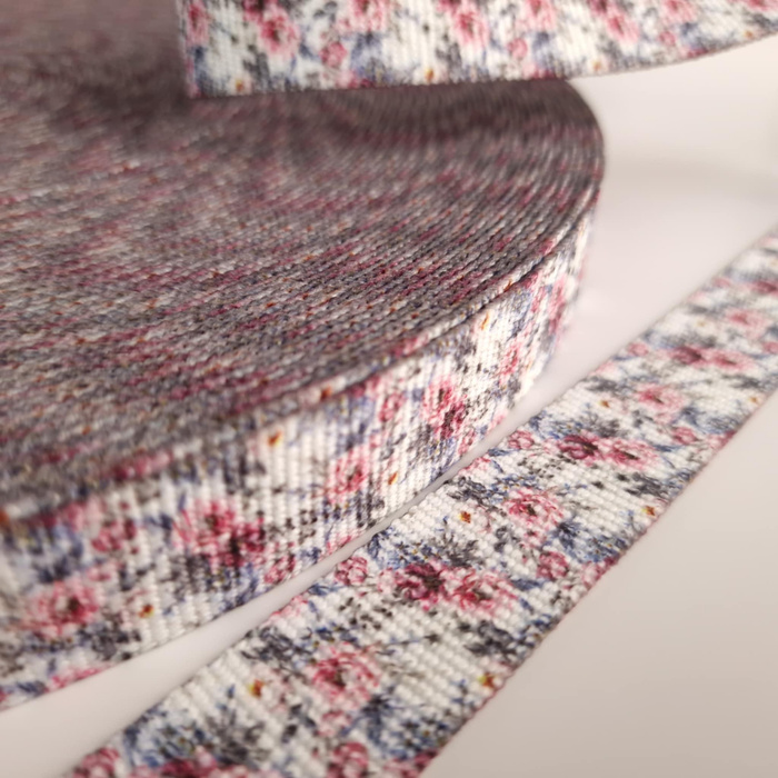 Webbing Tape with Print 25mm -   WATERCOLOR BOUQUET