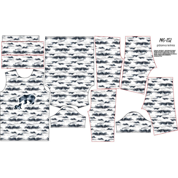 CHILDREN'S PAJAMAS "ADA" - BEAR / MOUNTAINS - Bamboo Single Jersey with elastan (134/140)