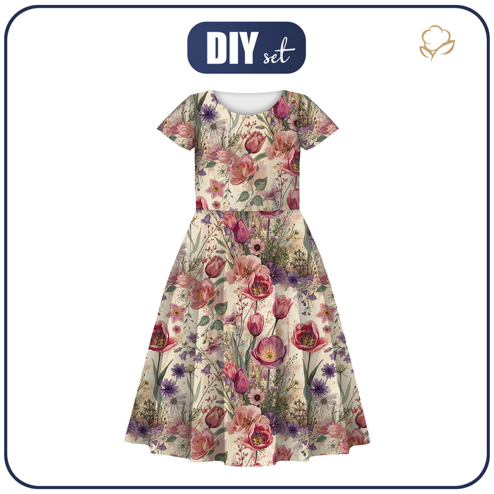Dziecięca sukienka “Mia” (122/128) - PASTEL FLOWERS WZ. 30 - zestaw do uszycia