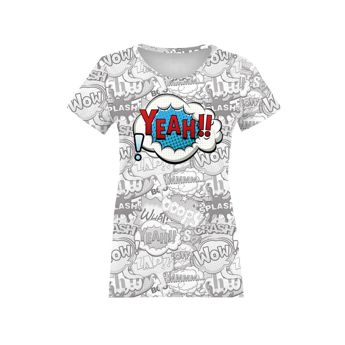 DAMEN T-SHIRT - COMICS / yeah (blau - rot) - Single Jersey XXL