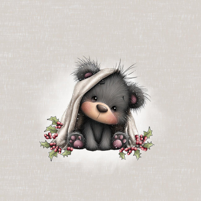 WINTER ANIMALS wz.8 - panel (60cm x 50cm) teplákovina počesaná s elastanem ITY