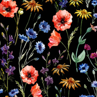 WIESENBLUMEN / schwarz - Wasserabweisende Webware