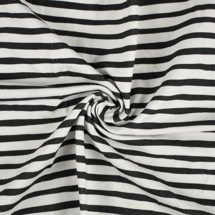 STRIPES - BLACK AND WHITE (BIRDS IN LOVE) - looped knit fabric