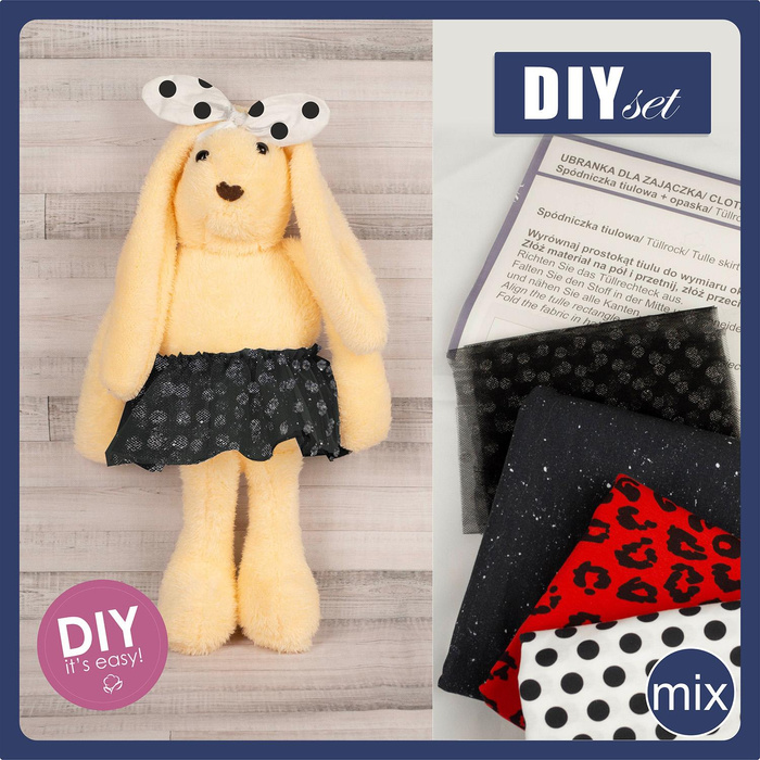 SUKNĚ + PÁSKA NA RUKU PRO KRÁLÍČKA - TEČKY - Sada šití