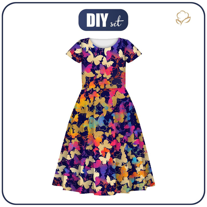 KID'S DRESS "MIA" - SCHMETTERLINGE / bunt - sewing set (110/116)