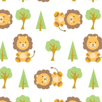 LION IN THE FOREST (ANIMAL GARDEN) - Cotton muslin