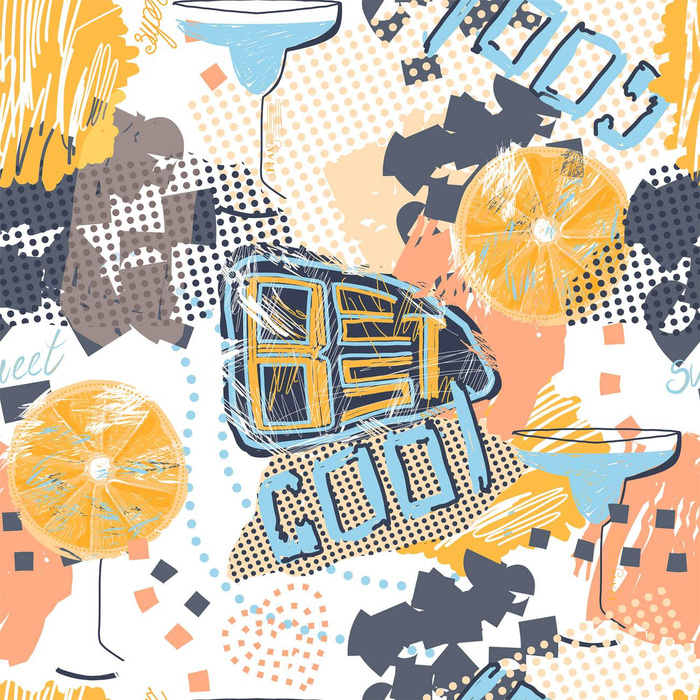 GRAFFITI ORANGES / white - looped knit fabric