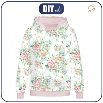 CLASSIC WOMEN’S HOODIE (POLA) - HYDRANGEAS - looped knit fabric