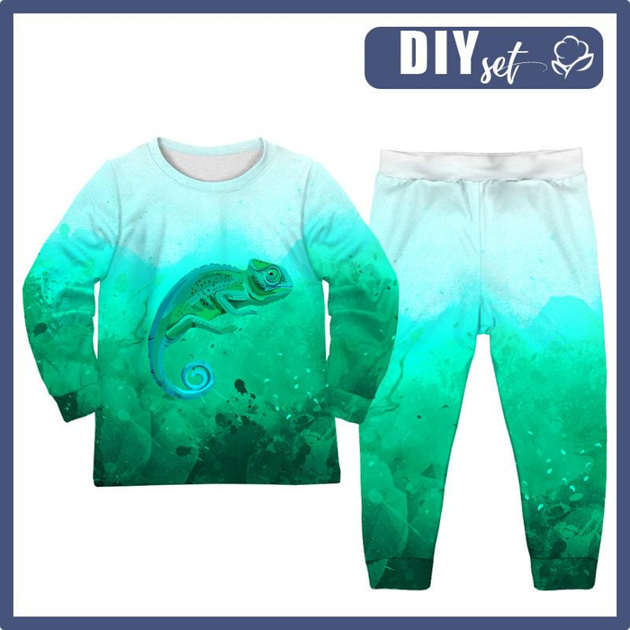 KINDERPYJAMAS "MIKI" - CHAMÄLEON - Elastische Baumwoll Maschenware (86/92)