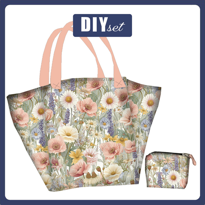 XL Tasche mit Utensilientasche 2 in 1 - PASTEL FLOWERS WZ. 35 - Nähset