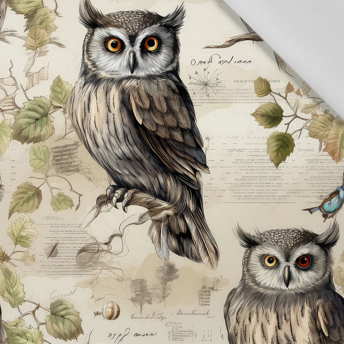 PASTEL BIRDS WZ. 4 (SOWY) - tkanina bawełniana