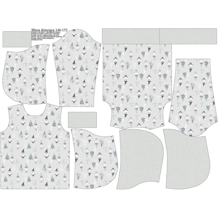 KID'S HOODIE (ALEX) - DWARFS IN THE FOREST (FOREST DWARFS) / GREY - sewing set