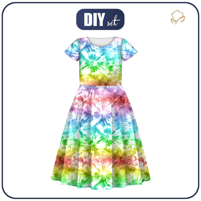 KID'S DRESS "MIA" - BATIK pat. 1 / rainbow - sewing set (122/128)