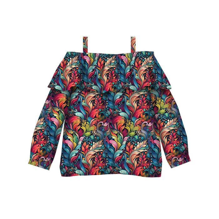 Carmenausschnitt Bluse (VIKI) - COLORFUL LEAVES wz. 5 - Nähset -134-140