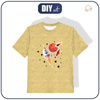 T-SHIRT DZIECIĘCY - RAKIETA I KOMETY (WYPRAWA W KOSMOS) / ACID WASH ZŁOTY - single jersey (128/134)