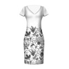 BLUMEN (Motiv 2 grau) / weiß - Kleid-Panel krepp