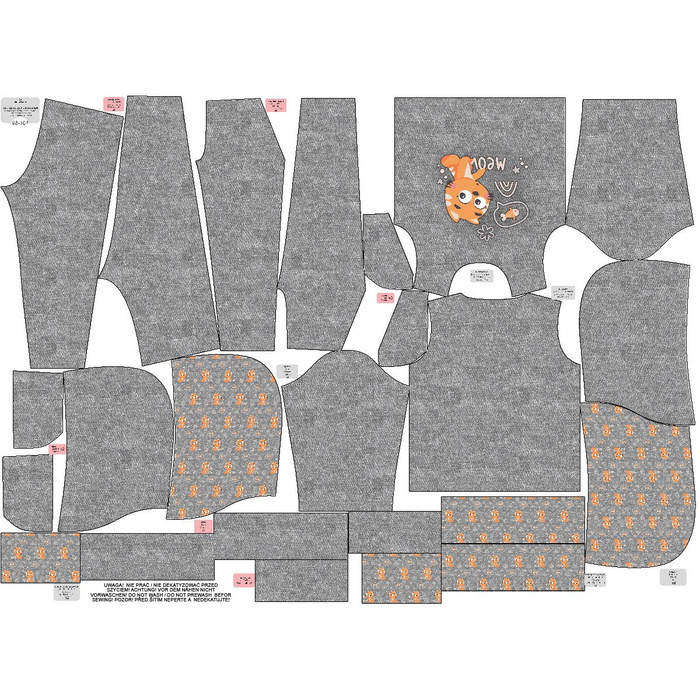 Children's tracksuit (OSLO) - CATS / meow (CATS WORLD ) / ACID WASH GREY - looped knit fabric (146/152)