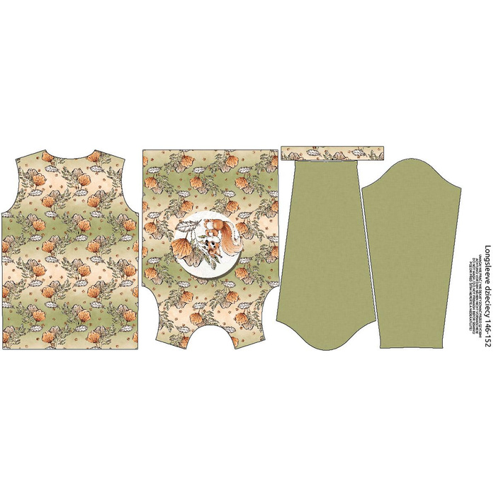 LONGSLEEVE - SQUIRRELS AND LEAVES pat. 1 (AUTUMN IN THE FOREST) - single jersey (98/104)