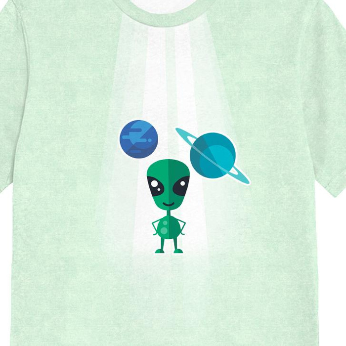 T-SHIRT DZIECIĘCY - KOSMITA (WYPRAWA W KOSMOS) / ACID WASH MIĘTOWY - single jersey (128/134)