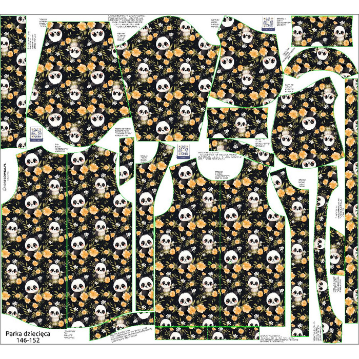 KINDERPARKA (ARIEL) - PANDY / BLUMEN - Nähset (134/140)