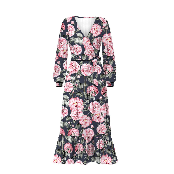 WRAP FLOUNCED DRESS (ABELLA) - PINK PEONIES pat. 2 - sewing set XXL