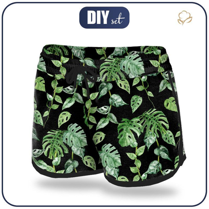 Damen Badeshorts - TROPISCHE BLÄTTER MIX Ms. 2 / schwarz (JUNGLE) L