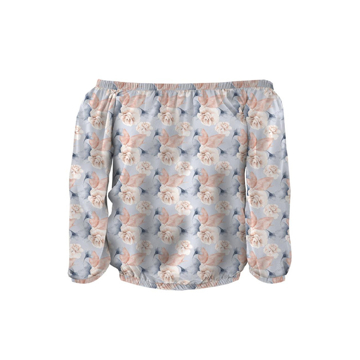 Carmenausschnitt Bluse (SOFIA) - RETRO FLOWERS M. 4 - Nähset 