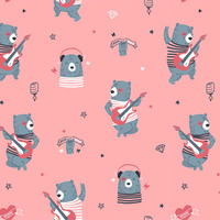 Rock N Roll bear / peach - Cotton woven fabric