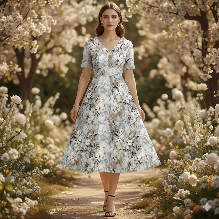 FLOWERS - Cloud Dancer WZ.2 - looped knit fabric