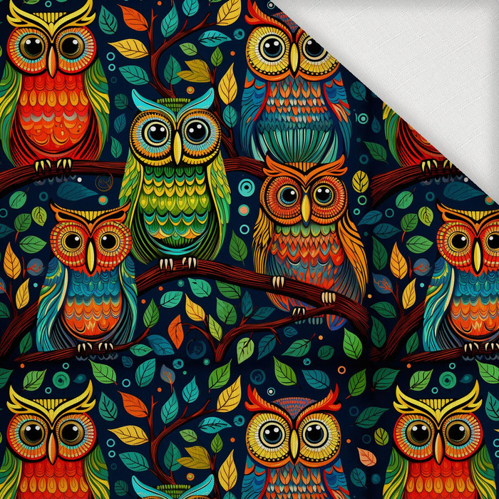 Folk Art wz.13 (OWL) - Woven Fabric for tablecloths