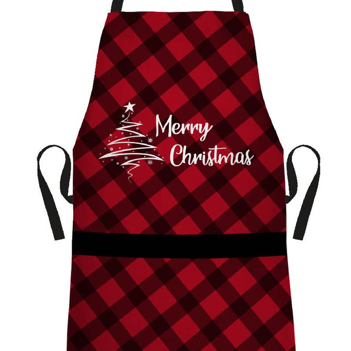 CHRISTMAS APRON - MERRY CHRISTMAS / VICHY GRID BLACK / red